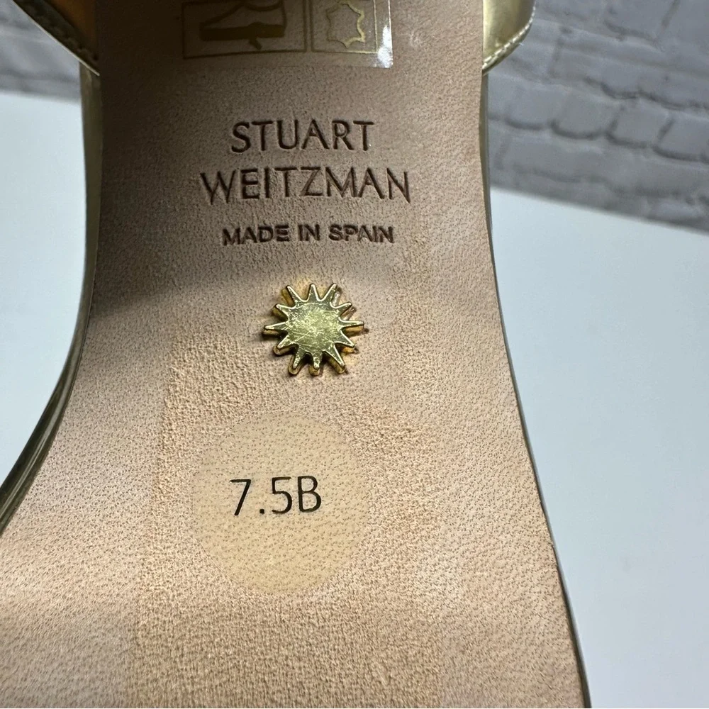 Stuart Weitzman Metallic Gold Block Heel Sandals Sz 7.5